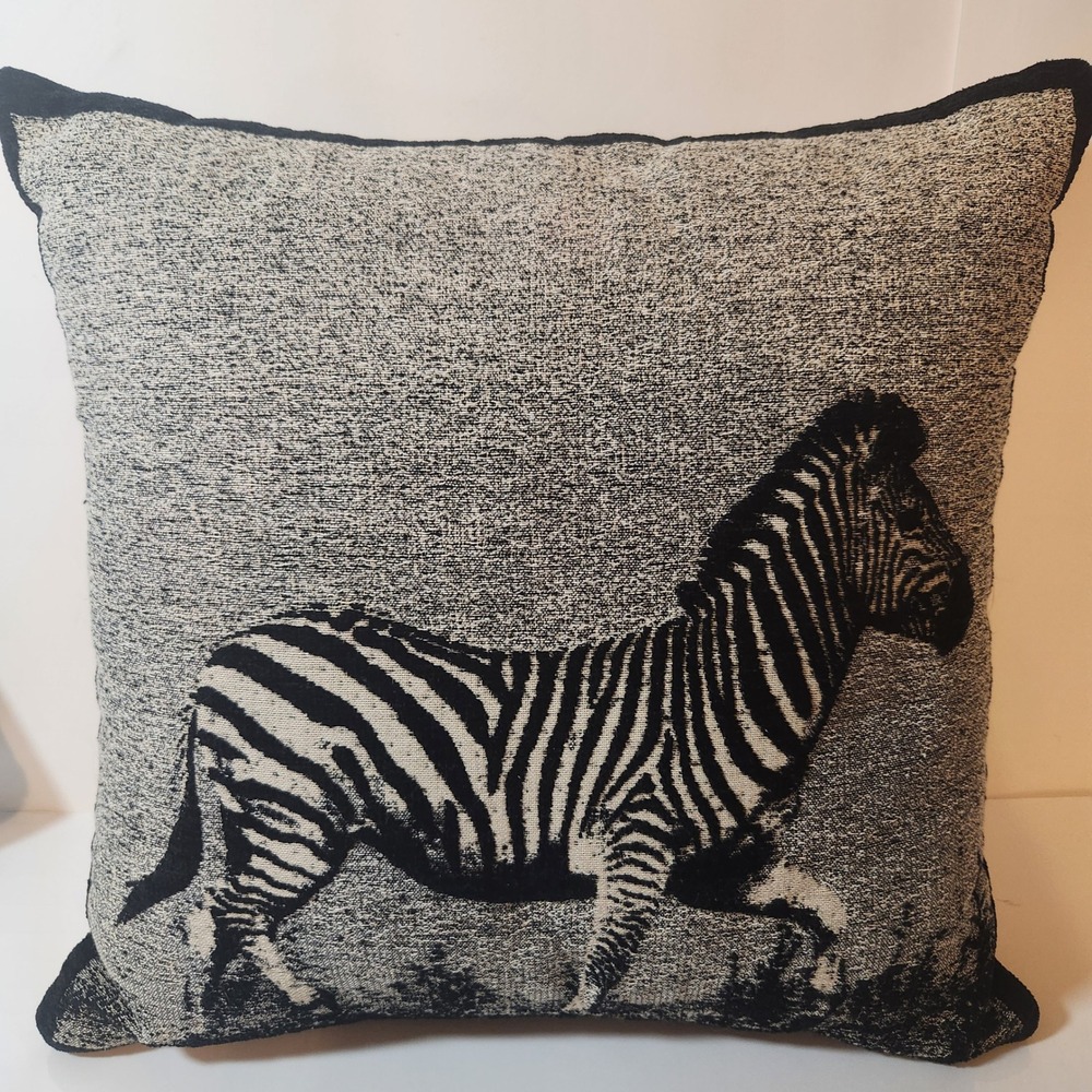 Zebra Woven Tapestry Throw Pillow Black White Safari Decorative Accent 16x16